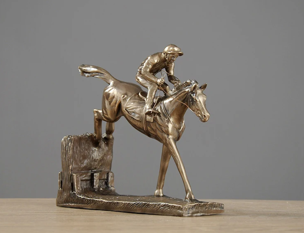 Metal Horse Race Figure Crafts Ornaments Equestrian Athlete Sculptures and Statues