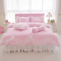 Thumbnail for Pink Blue Purple Thick Lace Princess Girls Duvet Cover Set 100% Cotton Bedding Set