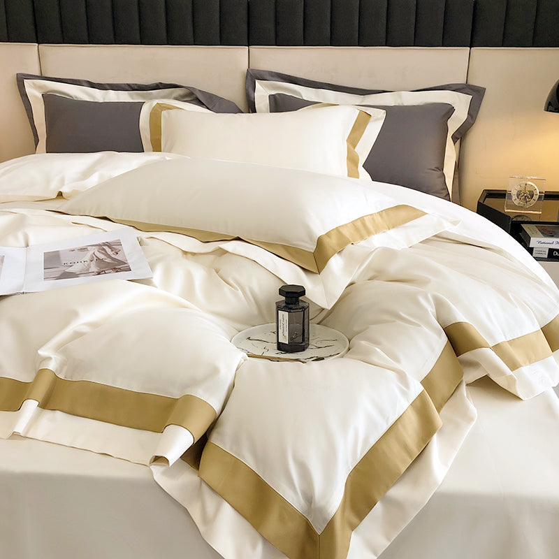 Luxury White Gold Pink American Europe Hotel Grade Silky Duvet Cover Set, 1000TC Egyptian Cotton Bedding Set