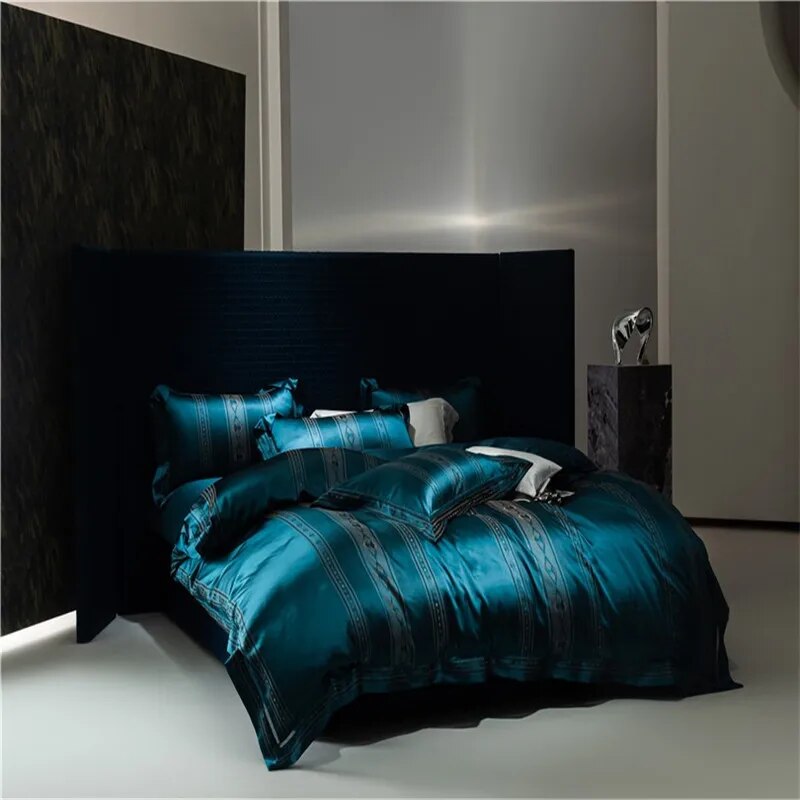 Luxury Peacock Flower Purple Silky Jacquard Duvet Cover Set, Egyptian Cotton 1000TC Bedding Set