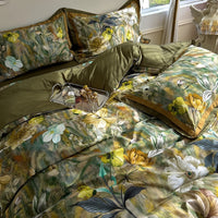 Thumbnail for Luxury American Vintage Flower Print Duvet Cover Set, Egyptian Cotton 1000TC Bedding Set