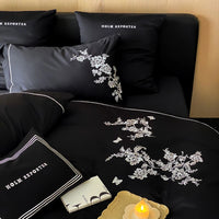 Thumbnail for Black Red Premium Egyptian Cotton 1000TC Flowers Embroidery Vintage Duvet Cover Bedding Set