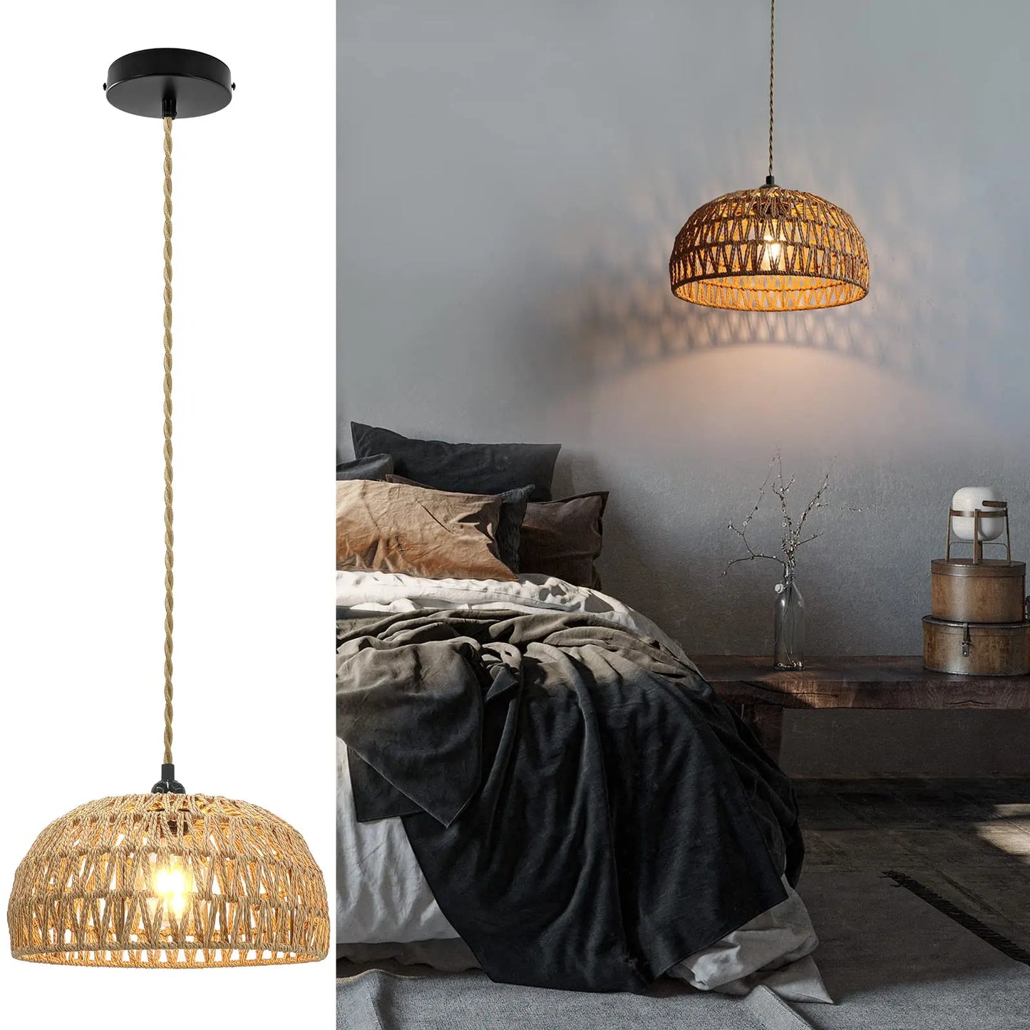 Rattan Pendant Lighting Chandelier Hanging Lamp Ceiling Handmade Home Living Decor