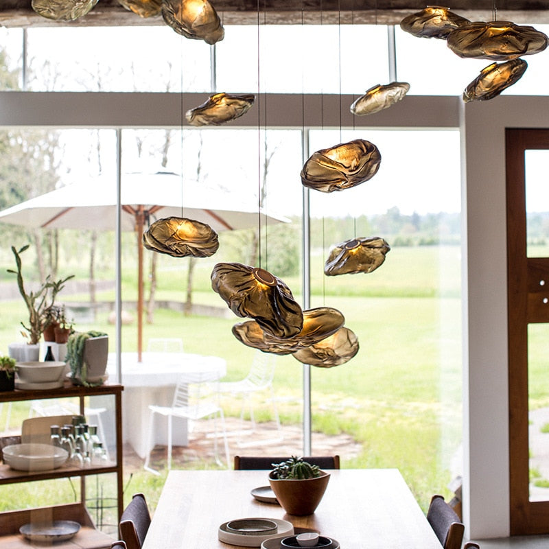 Premium Clear Smoky Cloud Grey Blown Glass Chandelier Lighting Hanging Lamp Decorative