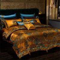 Thumbnail for Luxury Vintage Silk European Gold Brown Baroque Duvet Cover Set, Egyptian Cotton 1200TC Bedding Set