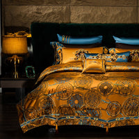 Thumbnail for Luxury Vintage Silk European Gold Brown Baroque Duvet Cover Set, Egyptian Cotton 1200TC Bedding Set