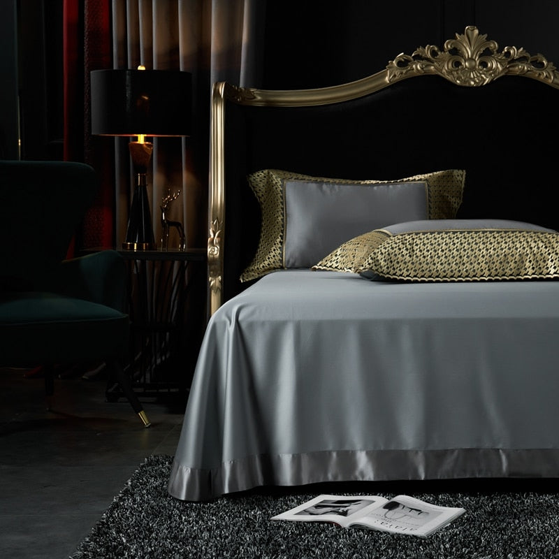 Luxury Baroque Royal Wedding Gold Lace Duvet Cover Set, Silk Cotton 1200TC Bedding Set