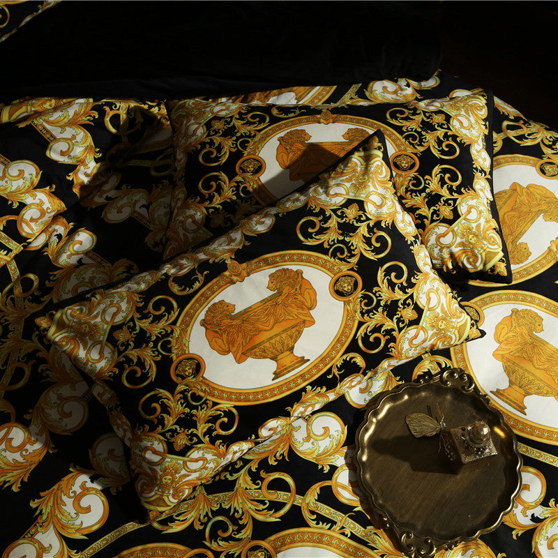 Premium European Baroque Palace Thick Duvet Cover Set, Velvet Fleece Fabric Bedding Set