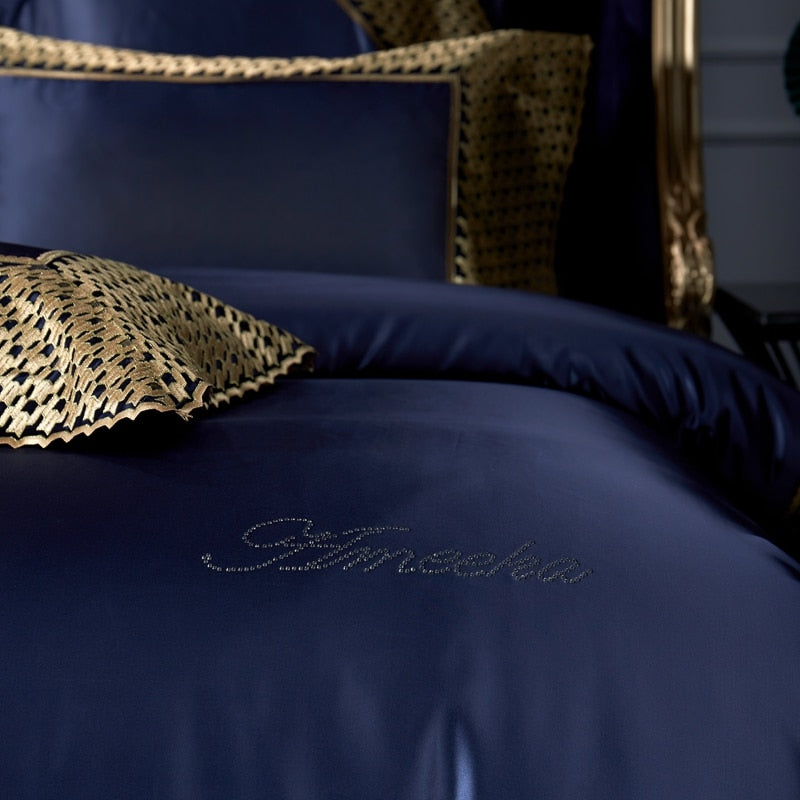 Luxury Baroque Royal Wedding Gold Lace Duvet Cover Set, Silk Cotton 1200TC Bedding Set