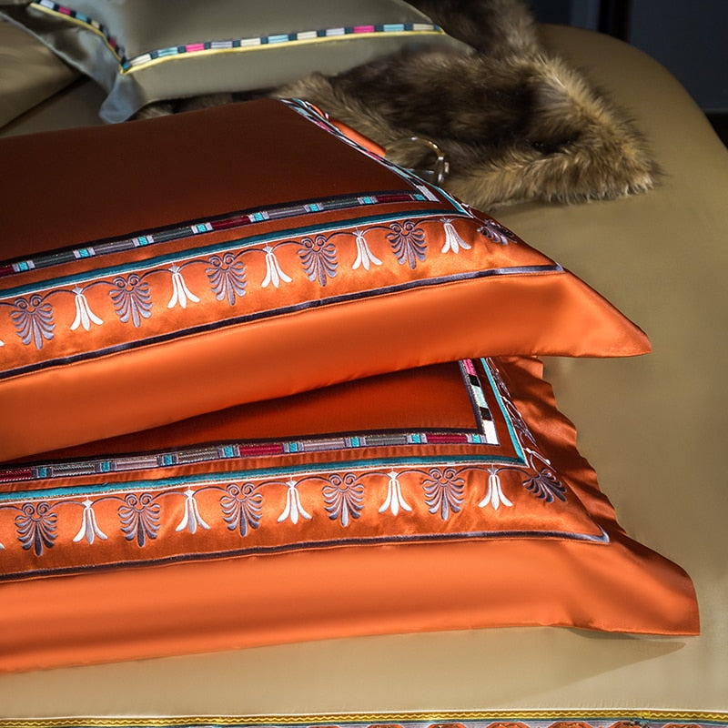 Premium Orange Champagne European Baroque Jacquard Duvet Cover, Egyptian Cotton 1500TC Bedding Set