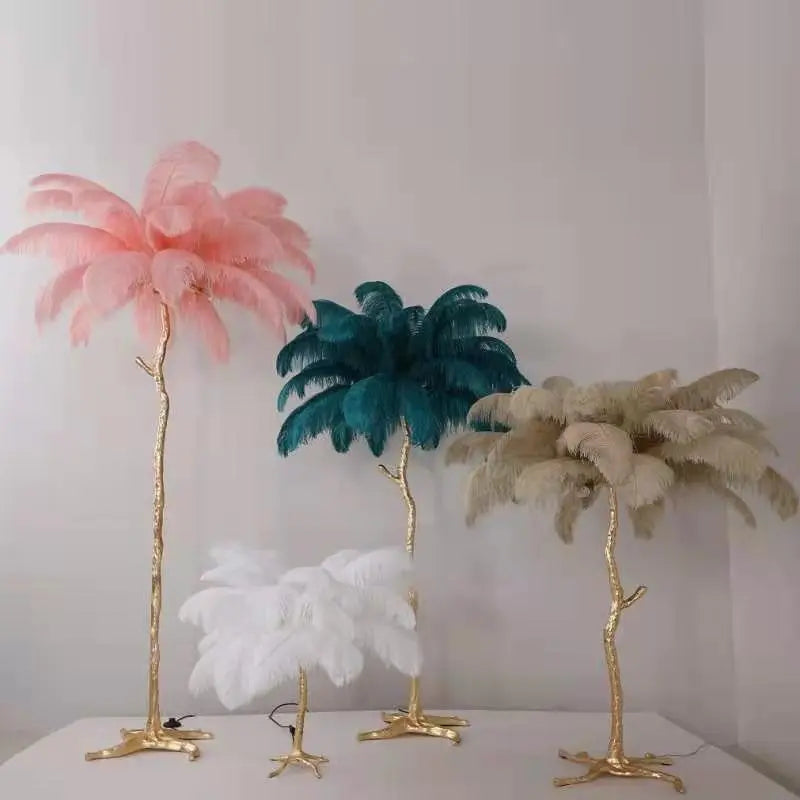 Pink White Feather LED Lighting Floor Lamps Living Room Bedrooms Standing Lamp