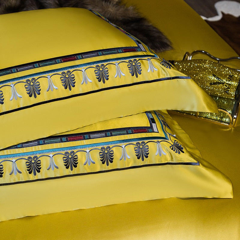 Premium Orange Champagne European Baroque Jacquard Duvet Cover, Egyptian Cotton 1500TC Bedding Set