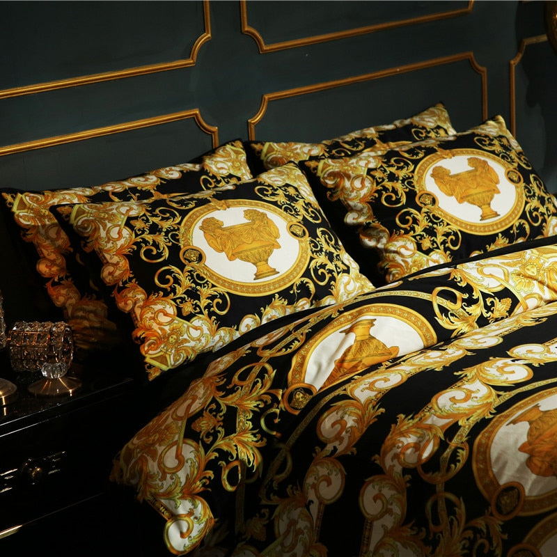 Premium European Baroque Palace Thick Duvet Cover Set, Velvet Fleece Fabric Bedding Set