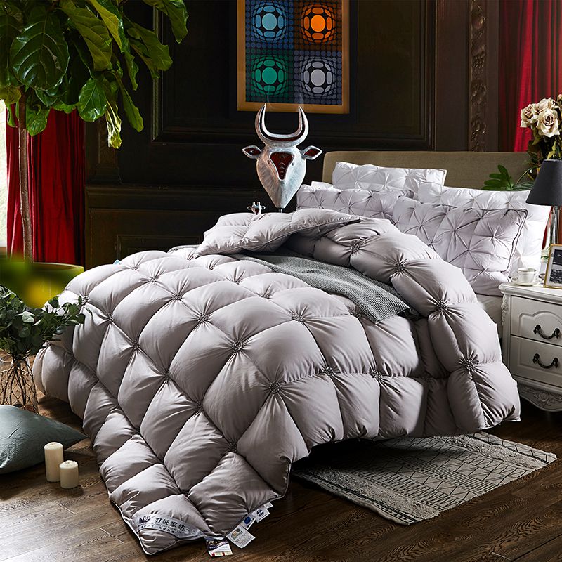 Luxury Pink White Grey Goose Down Comforter Premium Hotel Grade Thick and Super Warm with Floral