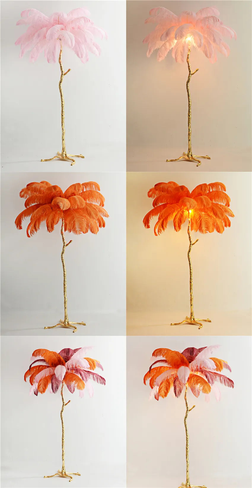 Pink White Feather LED Lighting Floor Lamps Living Room Bedrooms Standing Lamp