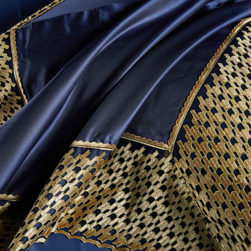 Luxury Baroque Royal Wedding Gold Lace Duvet Cover Set, Silk Cotton 1200TC Bedding Set