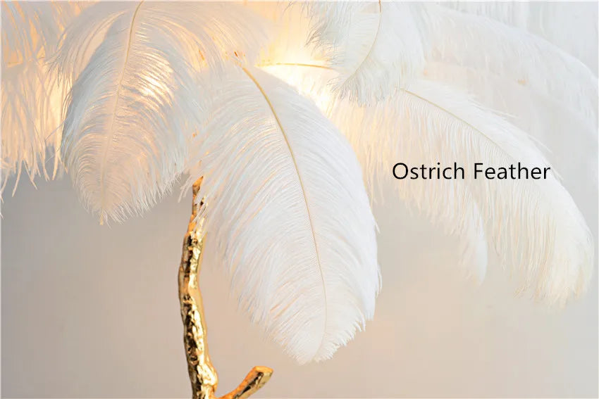 Pink White Feather LED Lighting Floor Lamps Living Room Bedrooms Standing Lamp