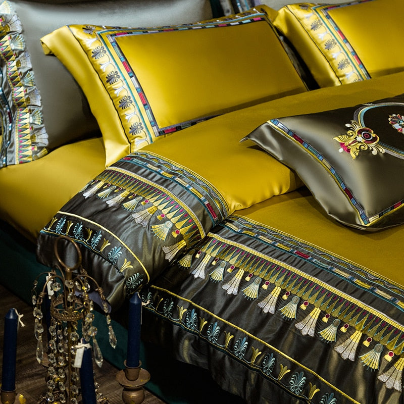 Premium Orange Champagne European Baroque Jacquard Duvet Cover, Egyptian Cotton 1500TC Bedding Set