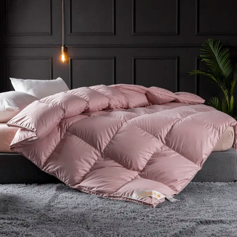 Pure White Blue Pink Luxury Premium Goose Down Comforter Warm Quilted Blanket for Bedding Set