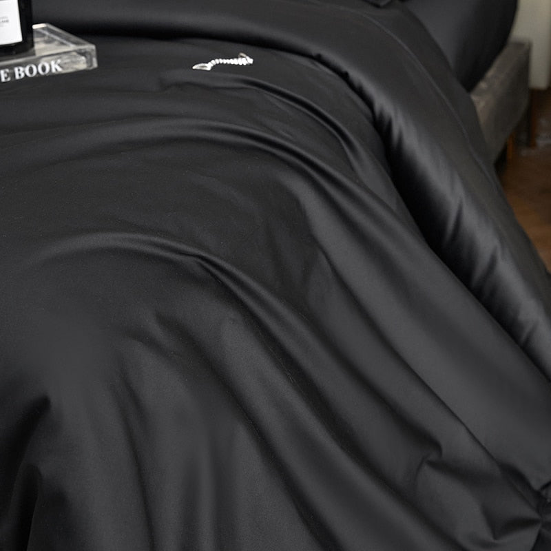 Black Grey Egyptian Cotton 1400TC Premium Silky Duvet Cover Bedding Set