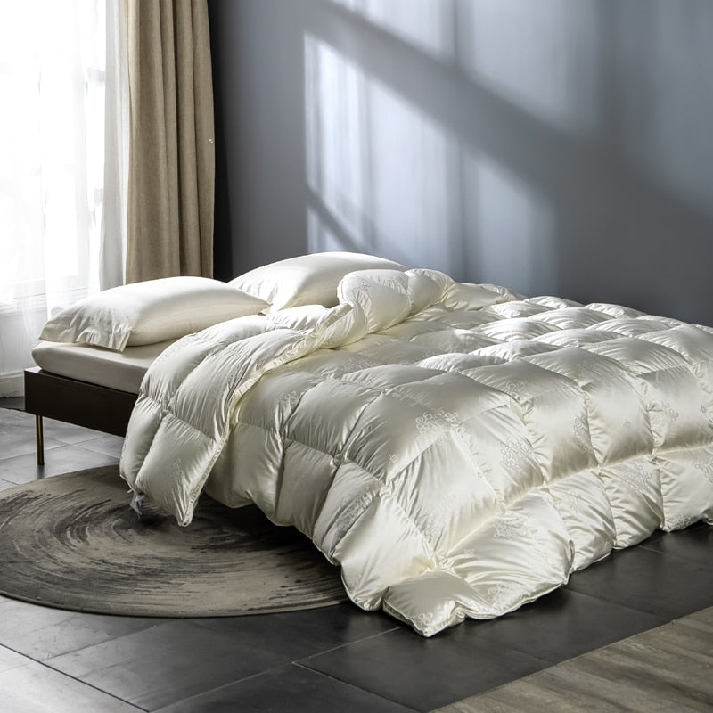 Luxury Pink Champagne Goose Down Comforter Brocade Jacquard Warm Queen King Quilted