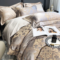 Thumbnail for Luxury Gold Baroque Satin European Patchwork Jacquard Duvet Cover Set, 1000TC Egyptian Cotton Bedding Set