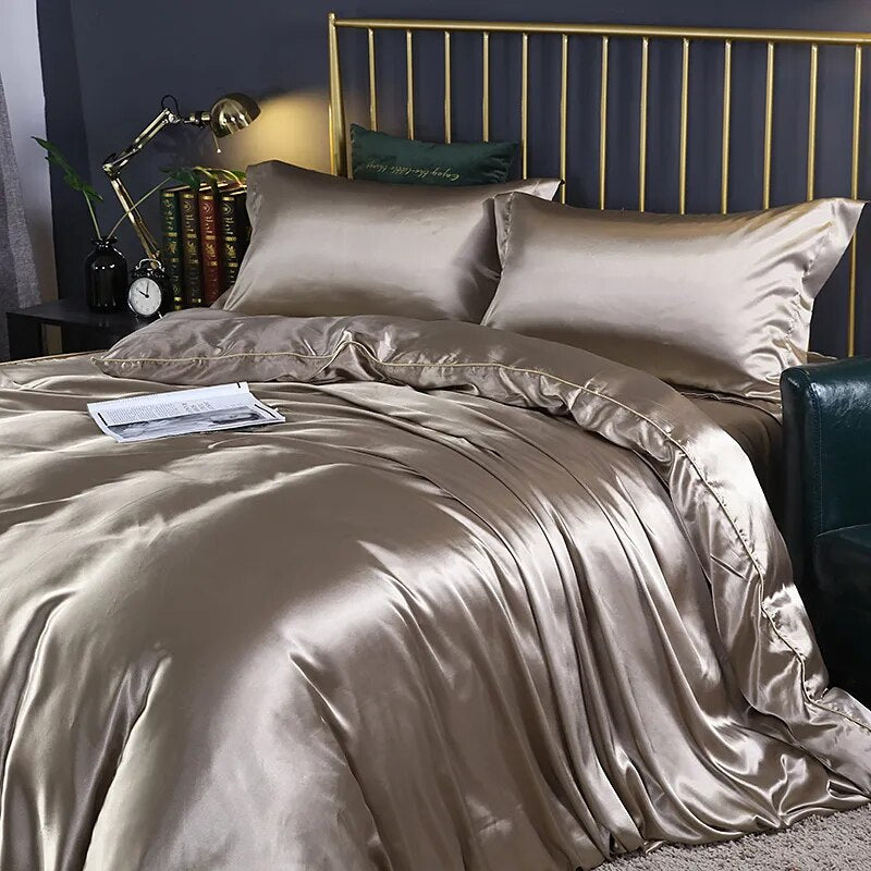 Dark Blue Red Wine Silky Smooth Premium Satin Solid Color Duvet Cover Set Silk 100% Bedding Set