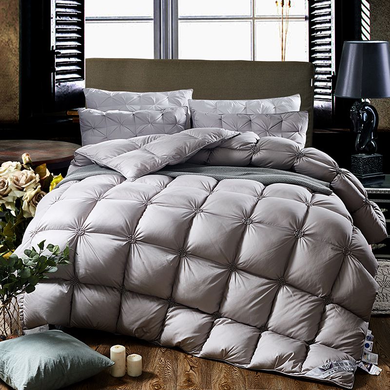 Luxury Pink White Grey Goose Down Comforter Premium Hotel Grade Thick and Super Warm with Floral