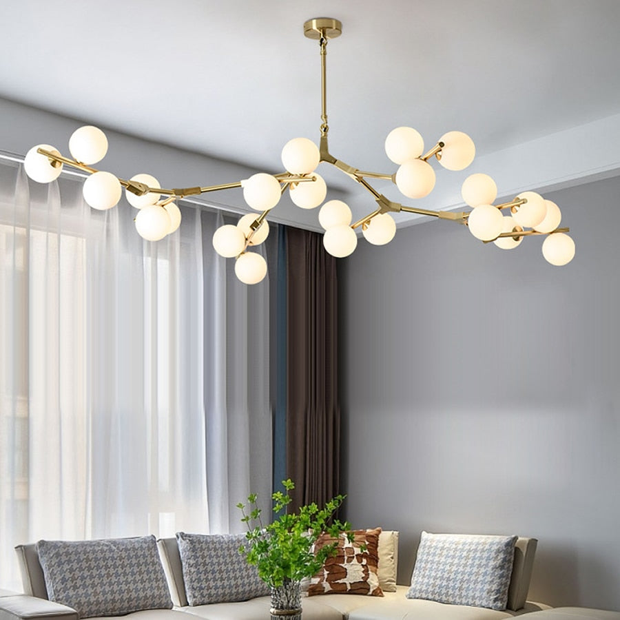Nordic Lighting Chandelier Tree Branches Glass Balls Hanging Dining and Bedroom Home Decor