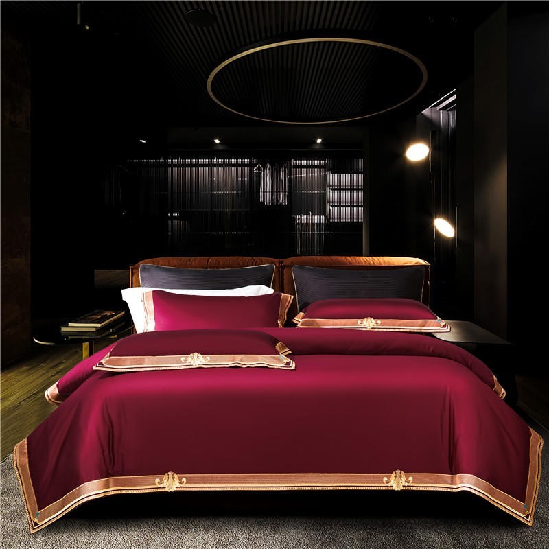 Premium Red Burgundy Turquoise Europe Hotel Grade Embroidery Duvet Cover Set, 1000TC Egyptian Cotton Bedding Set