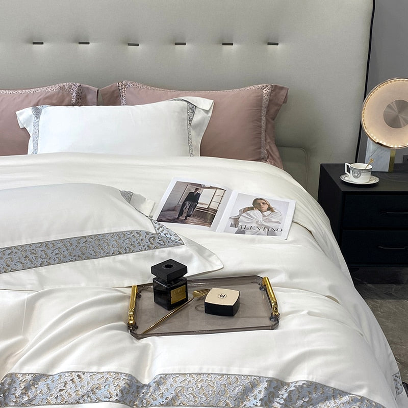 Luxury Leopard Print Edge Winter Autumn Duvet Cover Set, 1000TC Egyptian Cotton Bedding Set