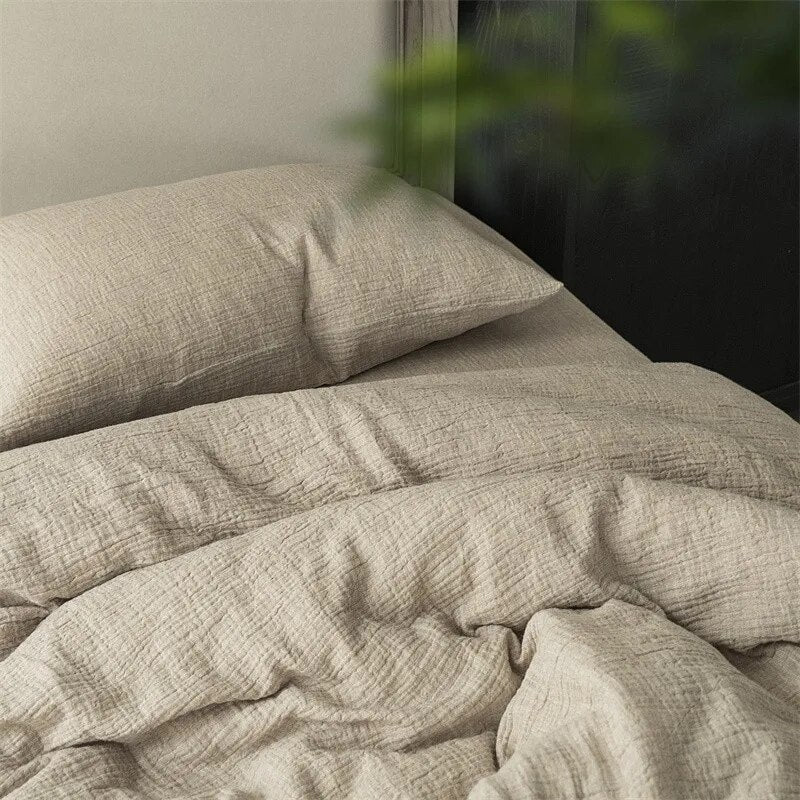 Grey Plain Color Super Soft Natural Duvet Cover Set, Cotton Linen 600TC Bedding Set