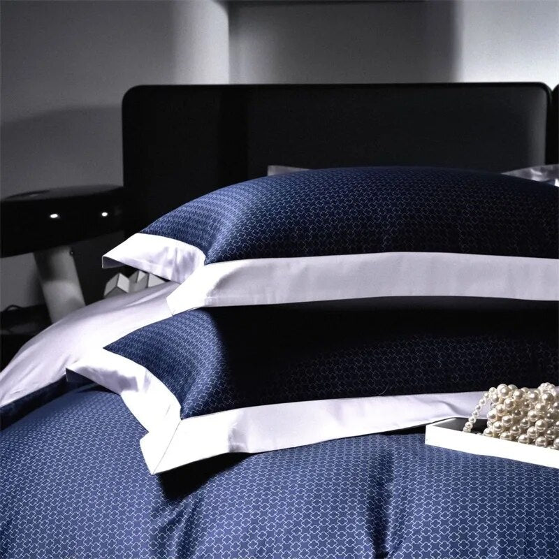 Luxury Grey Blue Europe Modern Patchwork Duvet Cover set, 1000TC Cotton Bedding Set