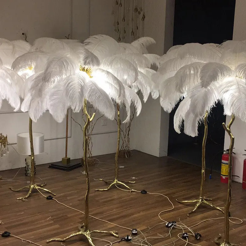 Pink White Feather LED Lighting Floor Lamps Living Room Bedrooms Standing Lamp