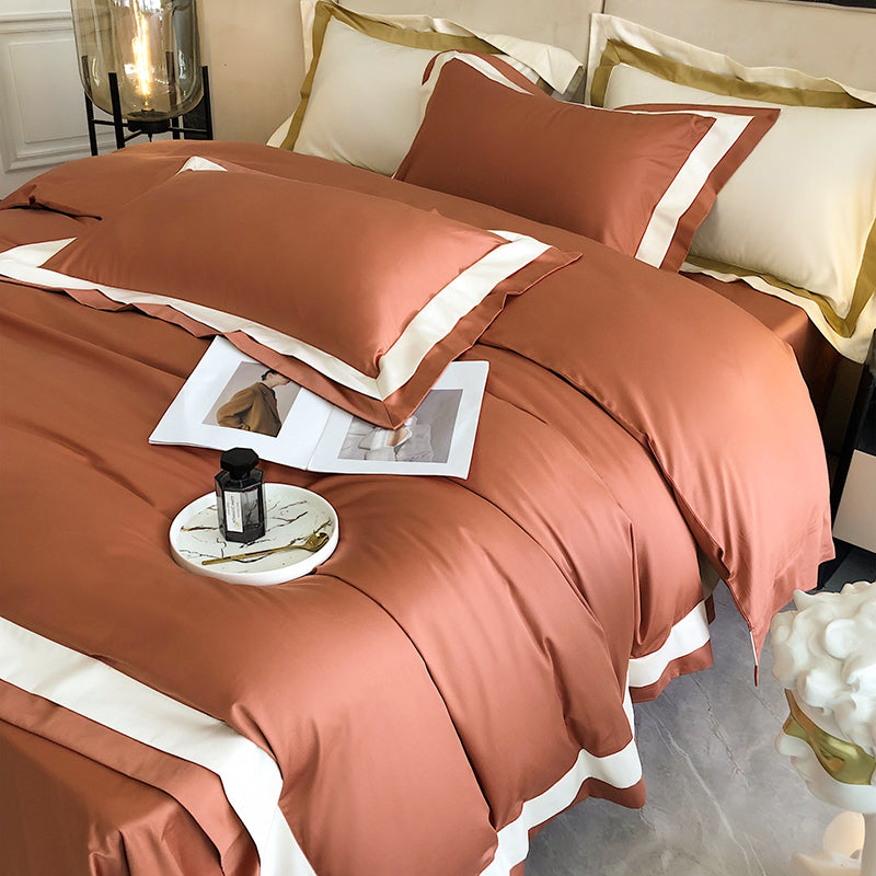Luxury White Gold Pink American Europe Hotel Grade Silky Duvet Cover Set, 1000TC Egyptian Cotton Bedding Set