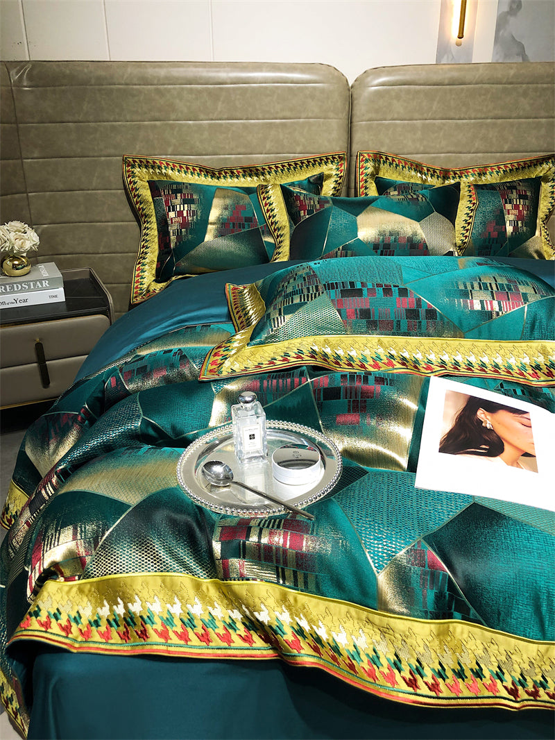 Luxury Black Burgundy Silk Flower Jacquard Europe Embroidered Duvet Cover Set, Egyptian Cotton 1000TC Bedding Set
