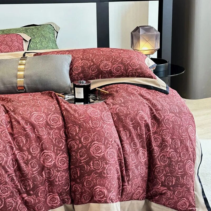 American Blooming Floral Vintage Pastoral Duvet Cover Set, 1200TC Brushed Cotton Bedding Set