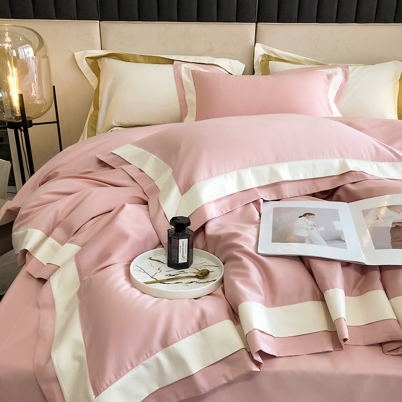 Luxury White Gold Pink American Europe Hotel Grade Silky Duvet Cover Set, 1000TC Egyptian Cotton Bedding Set