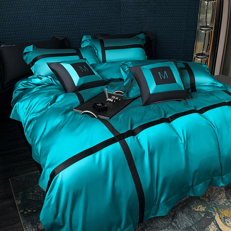 Luxury Orange Leopard Long Stripe Pattern Jacquard Duvet Cover Set, 1400TC Egyptian Cotton Bedding Set