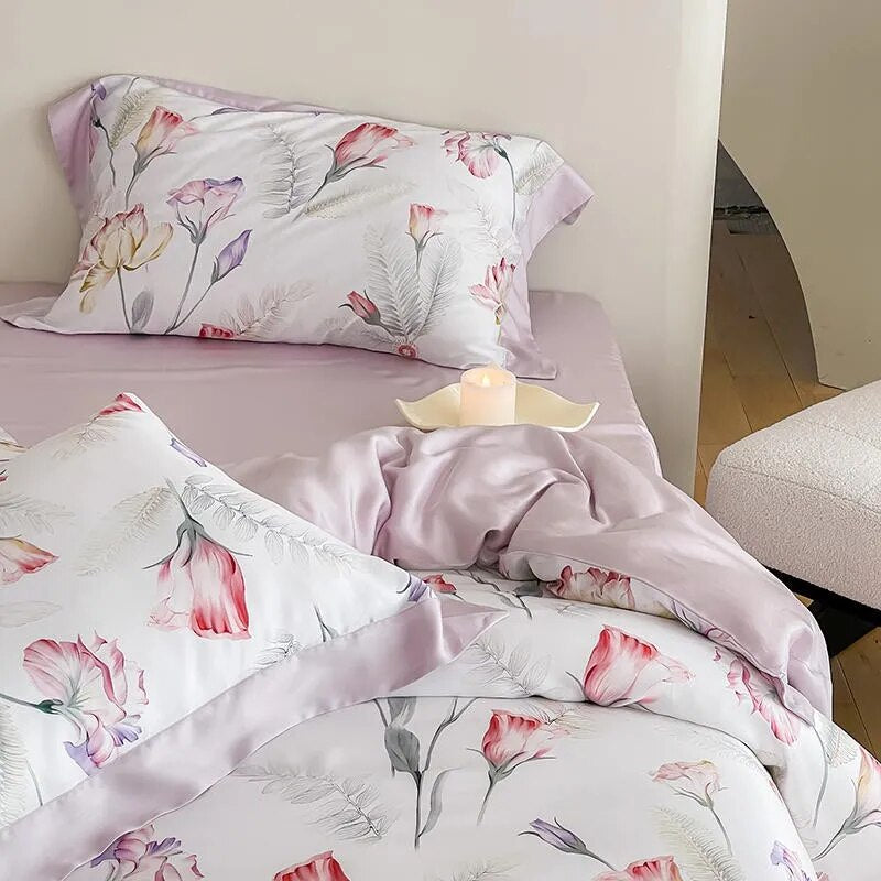 Beauty Tropical Leaves Nature Soft Duvet Cover Set, 1000TC Eucalyptus Lyocell Fabric Bedding Set
