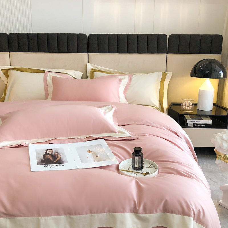 Luxury White Gold Pink American Europe Hotel Grade Silky Duvet Cover Set, 1000TC Egyptian Cotton Bedding Set