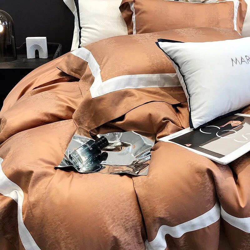 Nature Black White Brown Premium Silky Soft Patchwork Duvet Cover Set, 1000TC Egyptian Cotton Bedding Set
