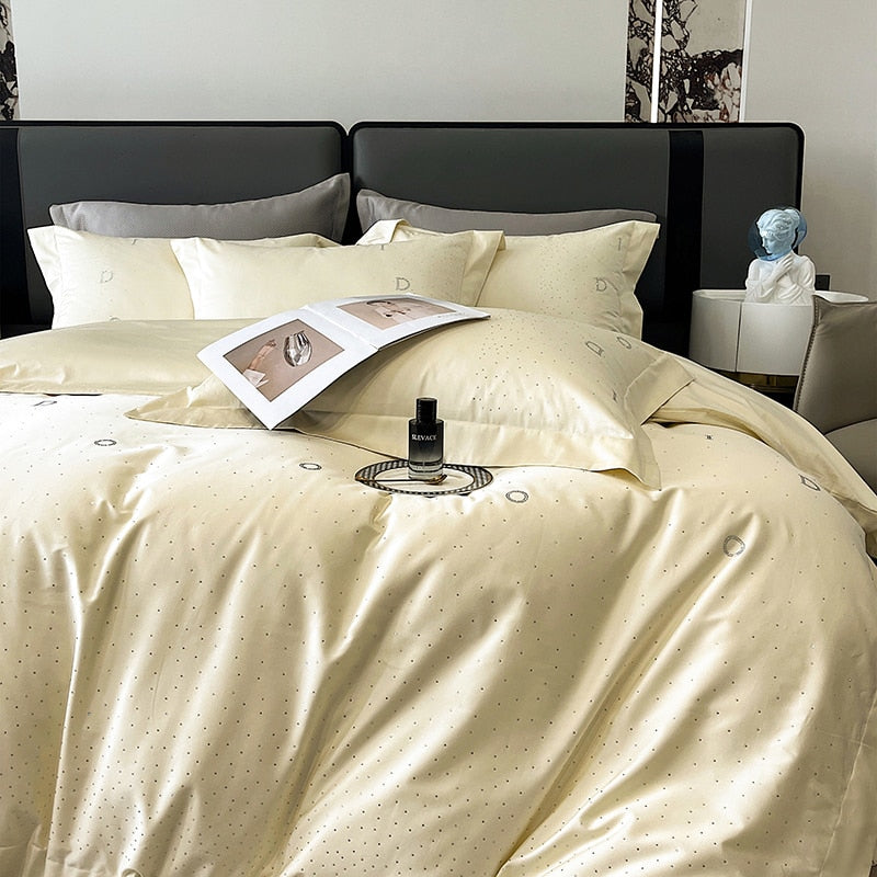 Star Rhinestone Black Red Egyptian Cotton Luxury Silky Duvet Cover Bedding Set