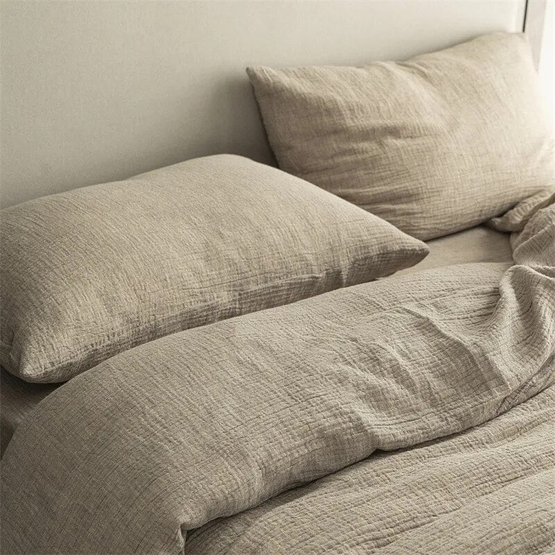 Grey Plain Color Super Soft Natural Duvet Cover Set, Cotton Linen 600TC Bedding Set