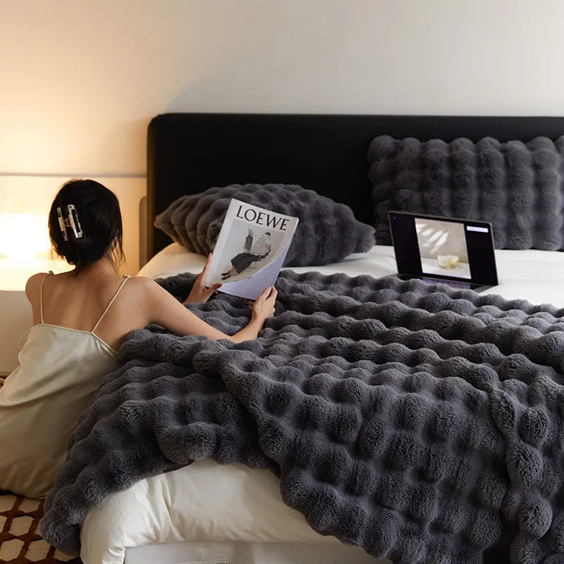 Beige Pink Blue Fur Blankets for Winter Luxury Warm Comfortable for Sofa