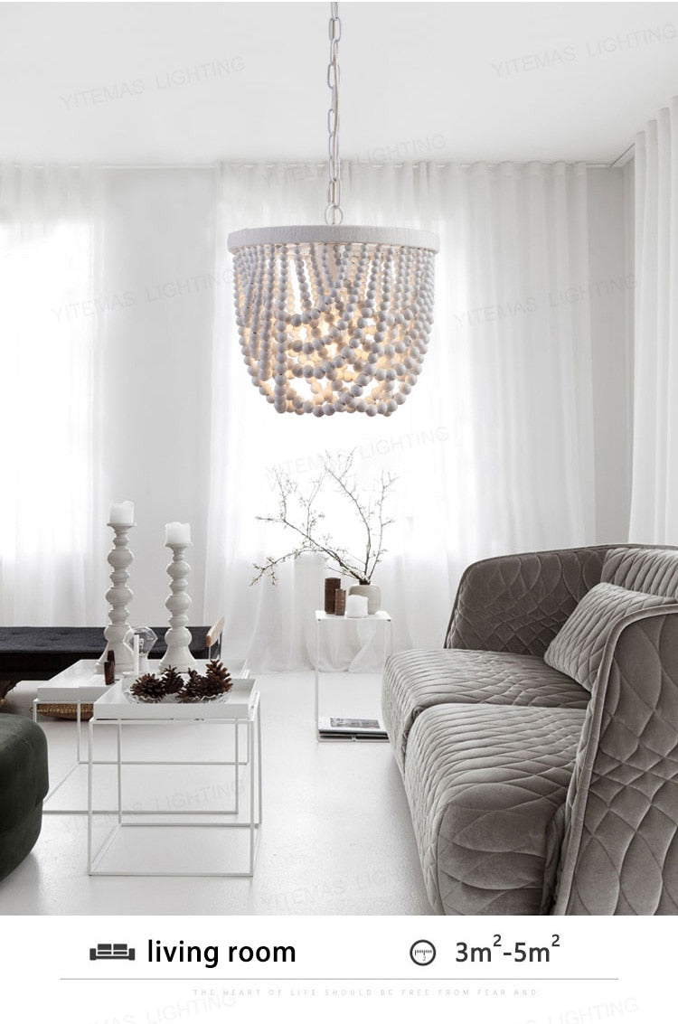 French Vintage Wooden Chandelier Lighting for Living room Bedroom Decor