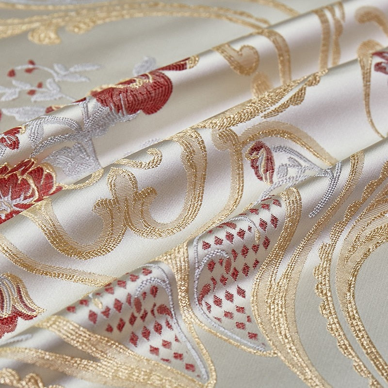 European Luxury Red Gold Cotton 1000TC Embroidered Satin Jacquard Duvet Cover Bedding Set