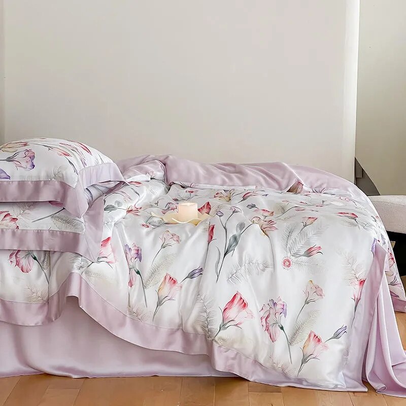 Beauty Tropical Leaves Nature Soft Duvet Cover Set, 1000TC Eucalyptus Lyocell Fabric Bedding Set