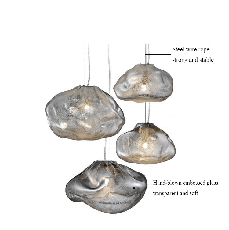 Premium Clear Smoky Cloud Grey Blown Glass Chandelier Lighting Hanging Lamp Decorative