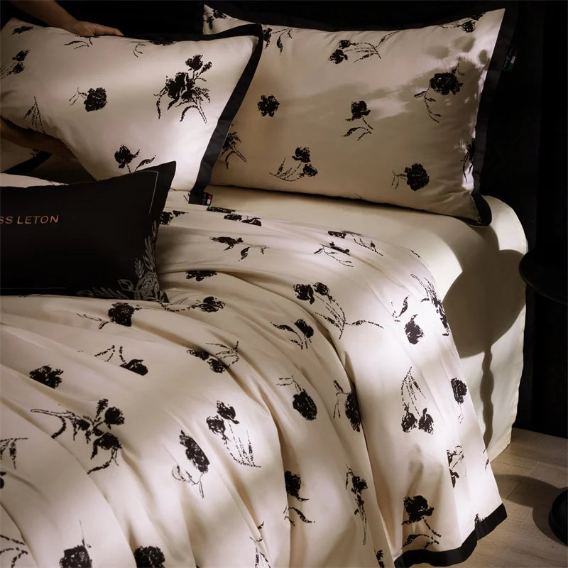Luxury Black Purple Leopard Silky Soft 3D Digital Printing Duvet Cover, 1000TC Egyptian Cotton Bedding Set